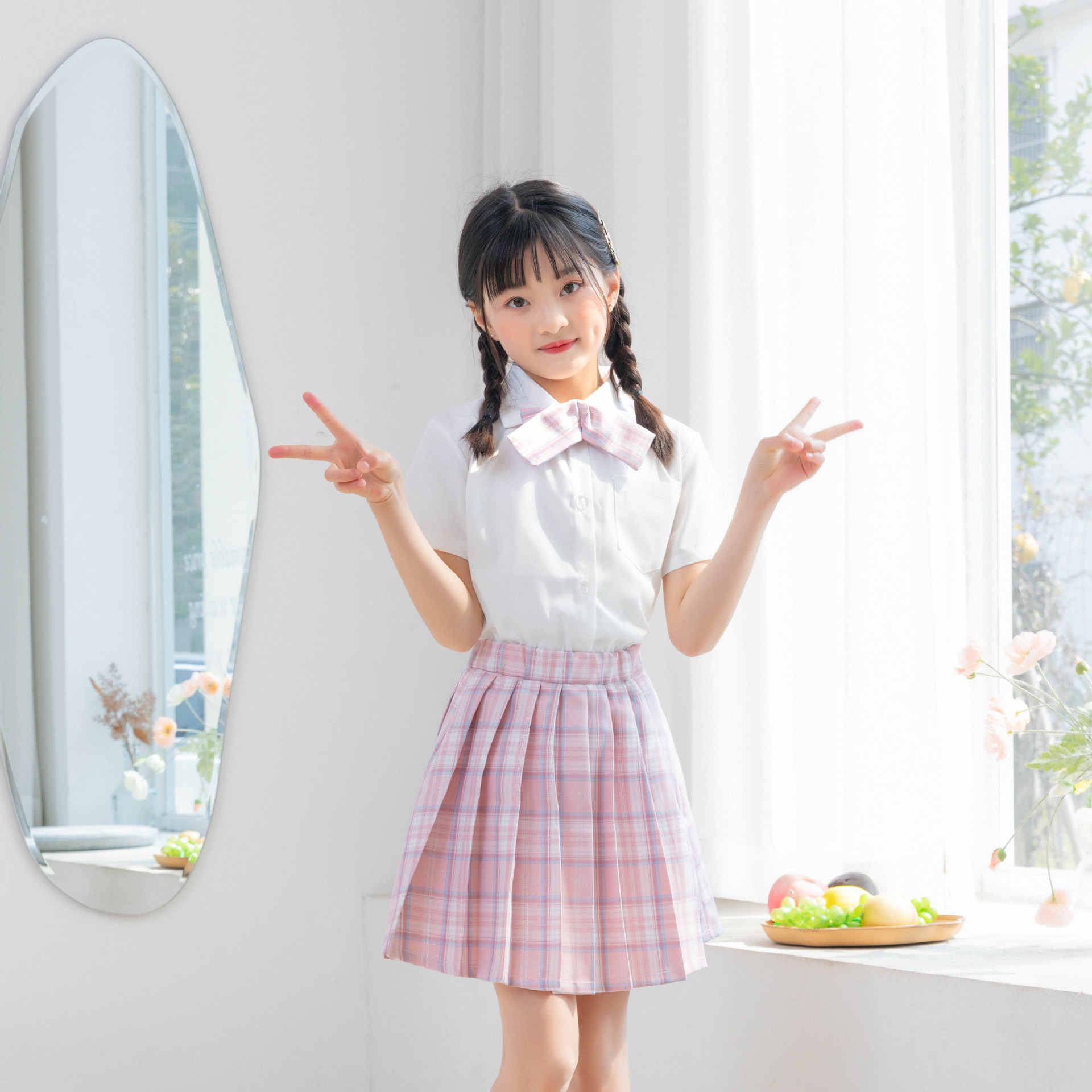 童套装夏季新款jk女童衬衫裙套装2022格子裙中大童三件套女童夏装