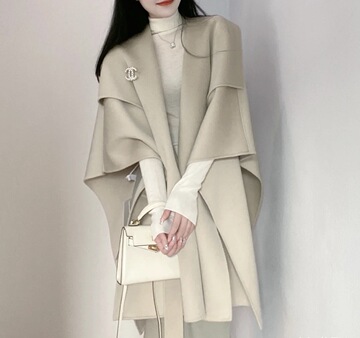 慵懒斗篷外套chic不费力" 秋冬季中款羊绒双面呢大衣女-阿里巴巴