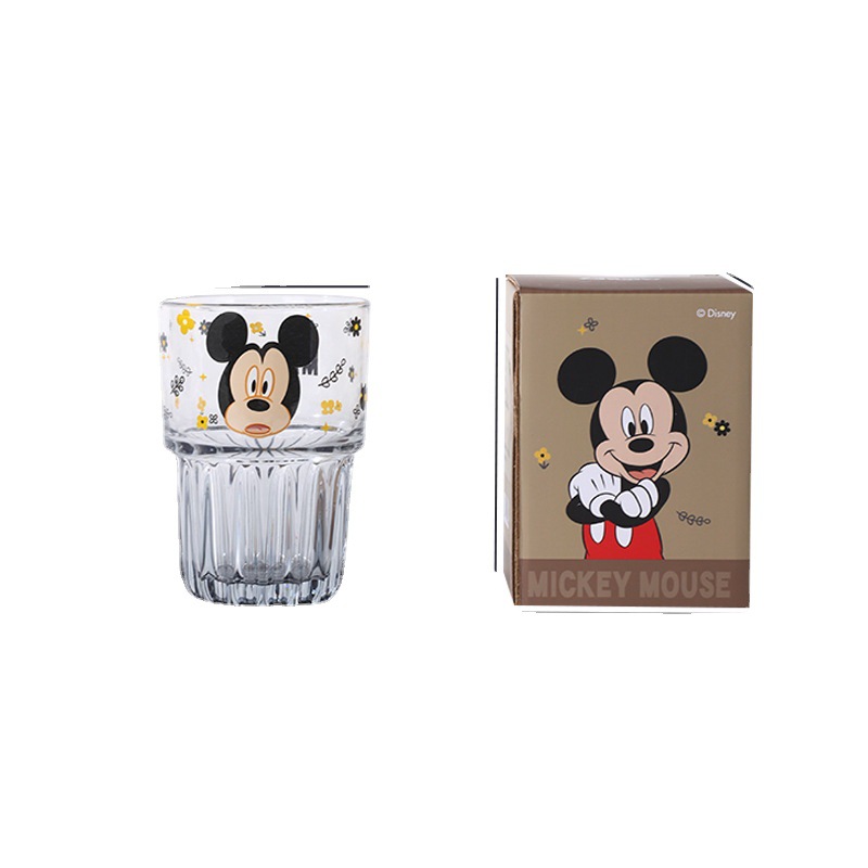 Disney Water Cup Vertical Pattern Bamboo Joint Cup Transparent Glass Ins Cup with Hand Gift Net Red Glass Water Cup Wholesale