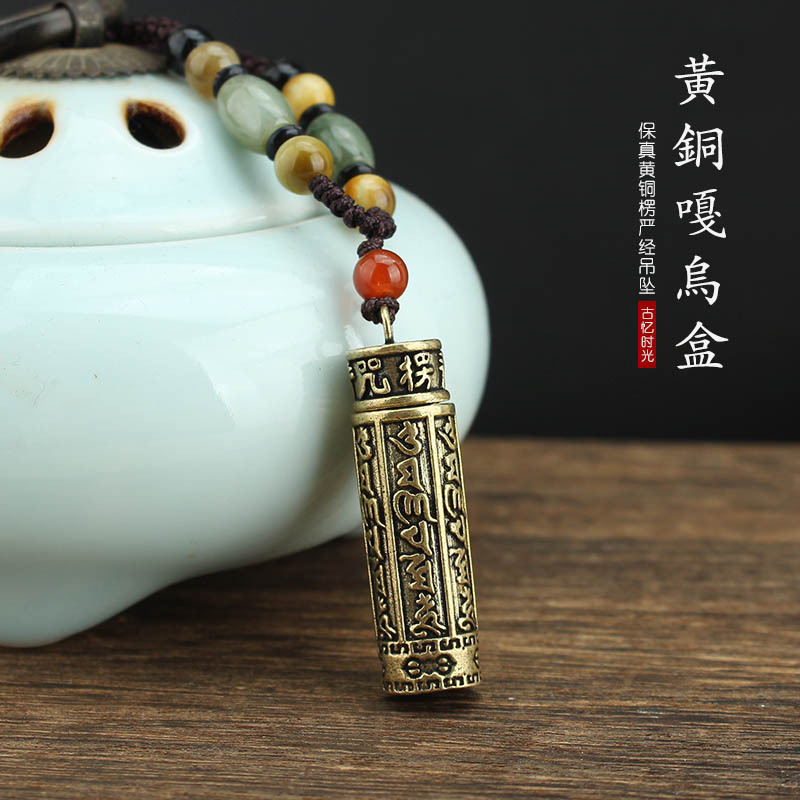 Open Brass Niche for a Statue of the Buddha Pendant Necklace Shurangama Mantra Safety Blessing Pendant Sweater Chain Men and Women Decorations