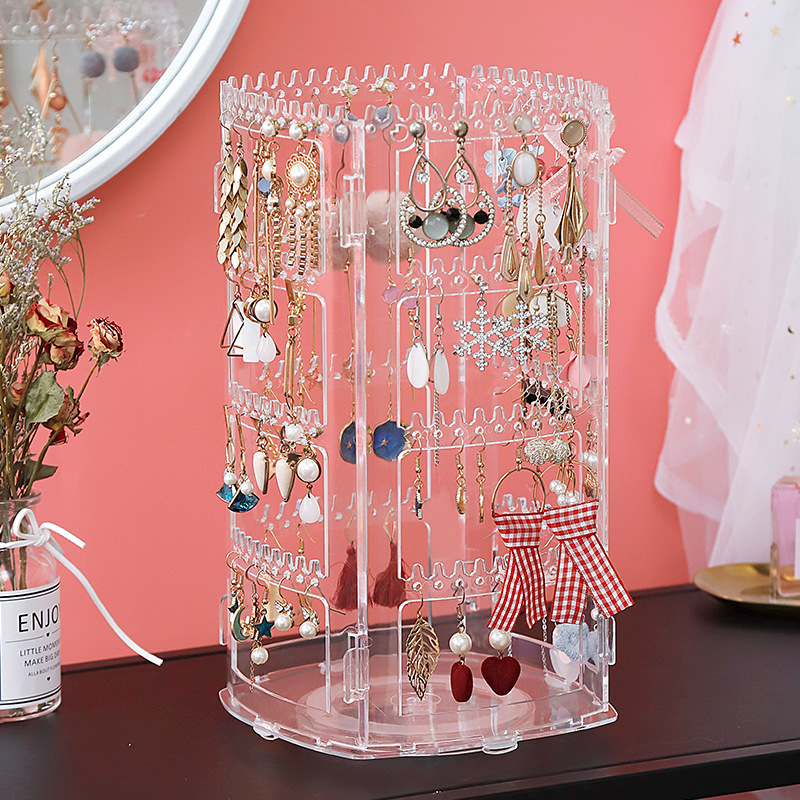 Simple New 360-Degree Rotating Jewelry Display Rack Ear Clip Earrings Jewelry Storage Box Hanging Necklace Rack
