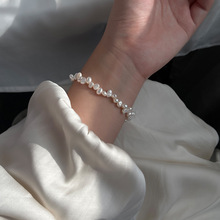 s925纯银不规则巴洛克珍珠手链女ins法式复古精致小众高级感手饰