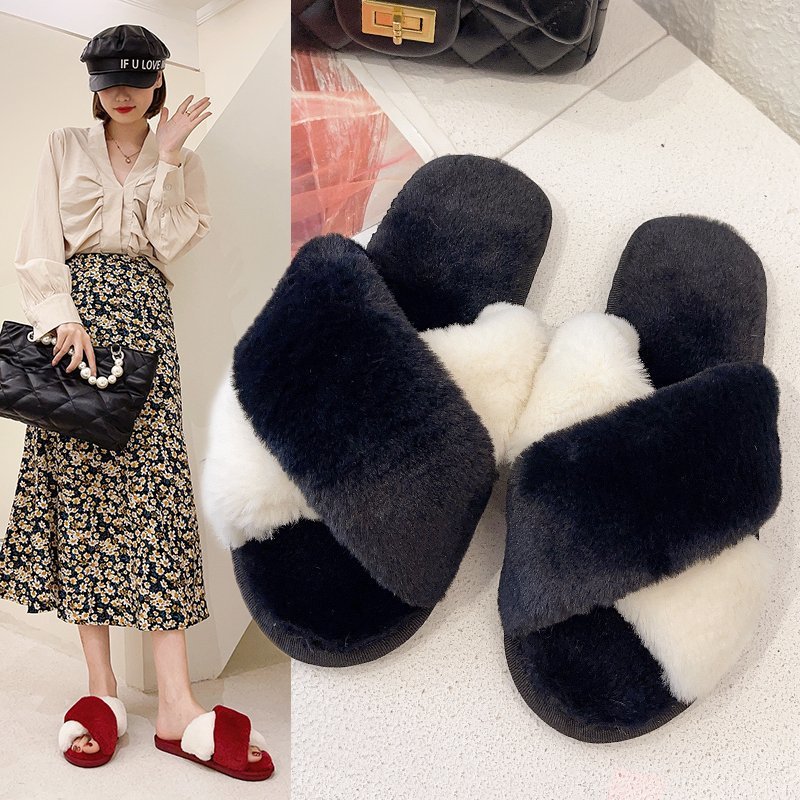 fluffy slippers women‘s outdoor wear new winter internet celebrity lazy home autumn home cotton slippers shoes autumn and winter