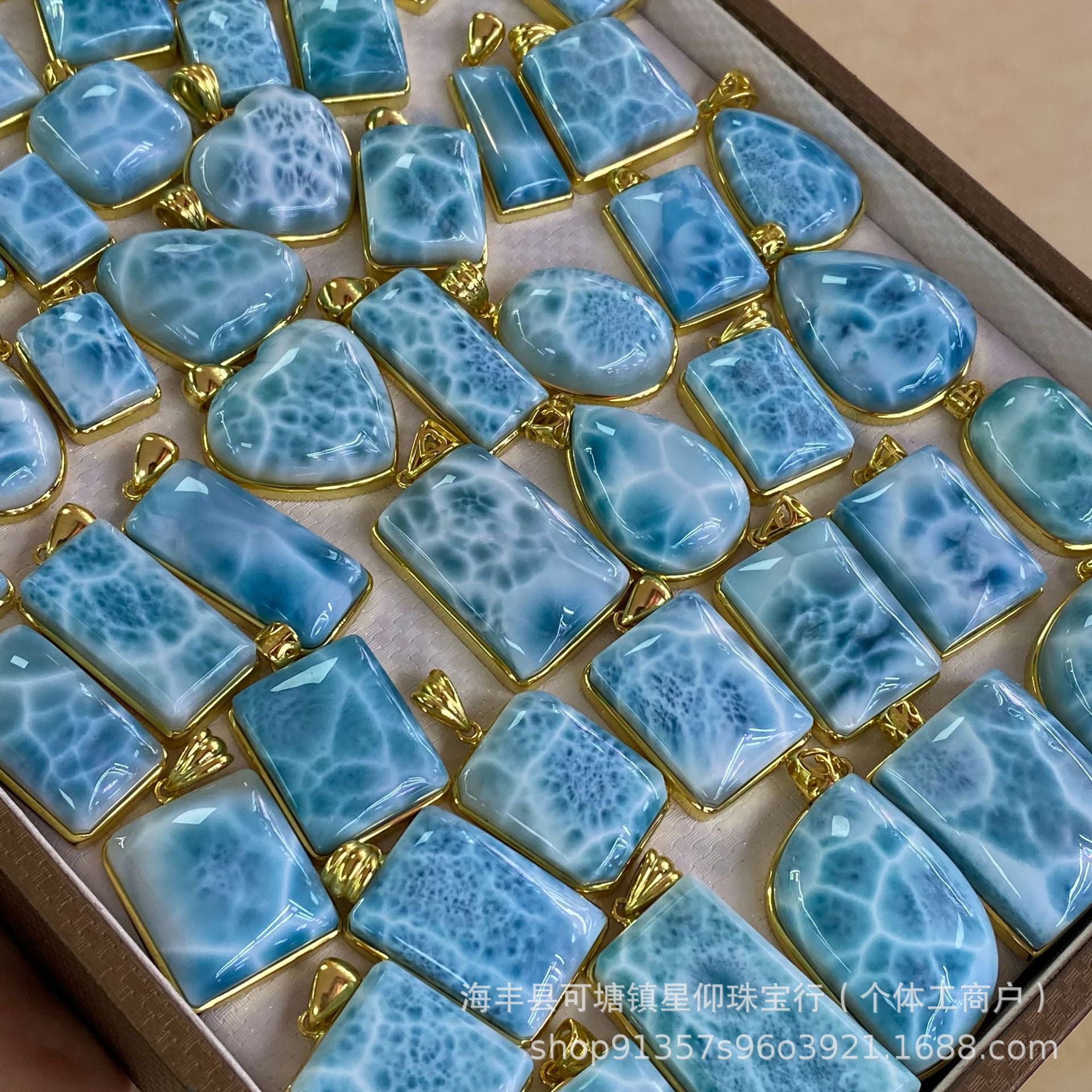 天然拉利玛海纹石爱心无事牌多款式s925银镶嵌龟背纹海洋之心海纹