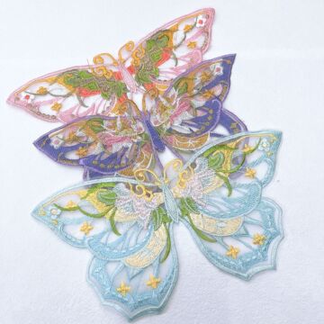 现货刺绣蝴蝶布贴领花 多彩古风汉服女童云肩刺绣花边 服装辅料