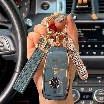 适用奔驰汽车钥匙套e级c级a级e300l高档s350glc260金边壳b款h扣