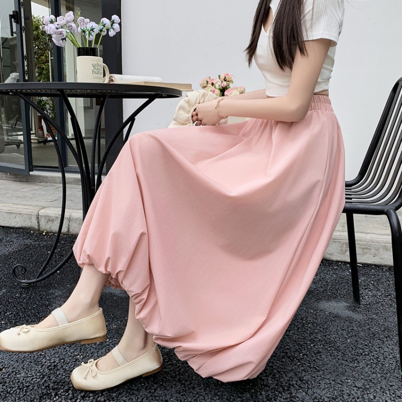 小众2024高腰显瘦中长款花苞裙百搭遮跨长裙色简约半身裙-阿里巴巴