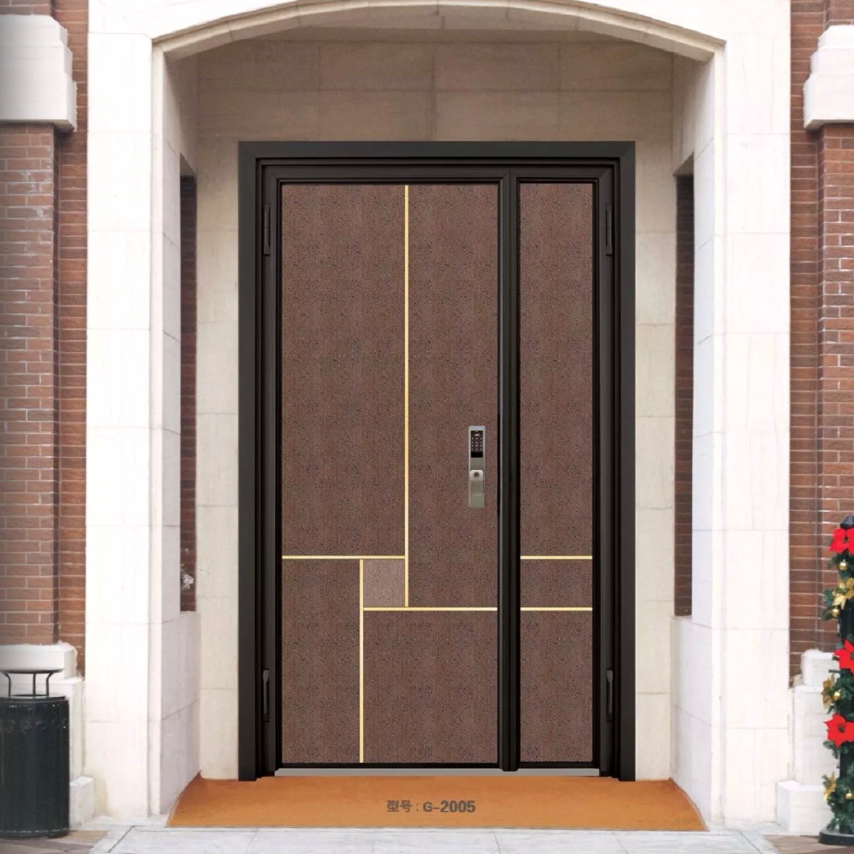 惠州公寓彩板防盗入户门 小区韩式彩钢进户门_ 双开不锈钢仿铜门