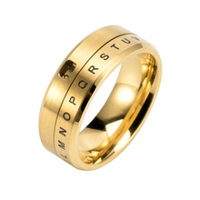 欧美不锈钢时尚个性可转动数字戒指男士潮酷英文字母旋转指环配饰