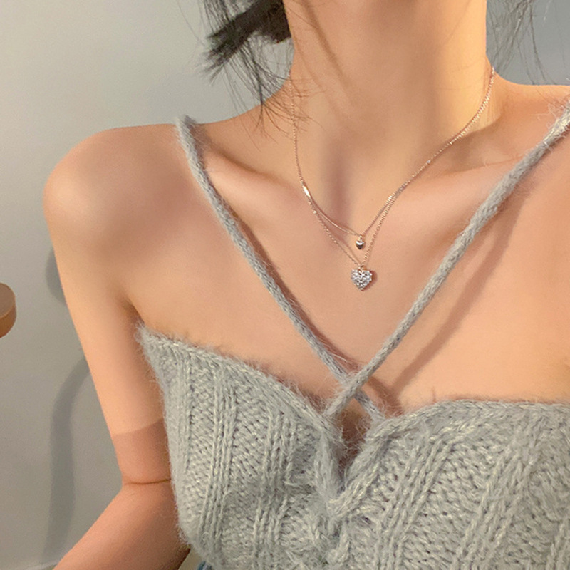 Sweet and Small Shiny and Lovely Double-Layer Necklace for Women Light Luxury Minority Advanced Design Clavicle Chain