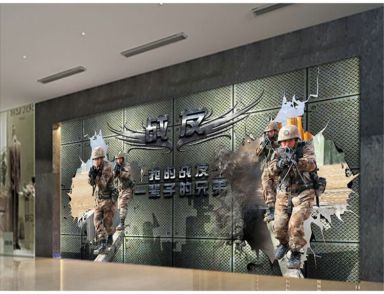 特种兵军人卧室宿舍饭店军绿色背景墙纸军事主题迷彩壁纸军旅壁画