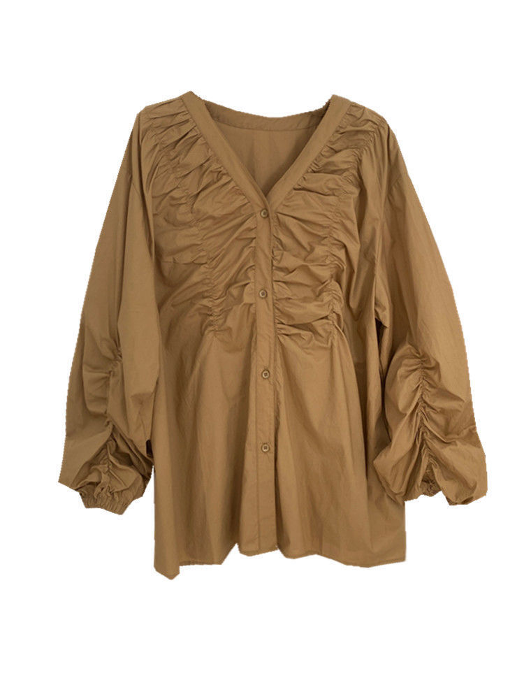 预售韩国东大门2021秋季新款设计感褶皱白色衬衫女九月开学季衣服