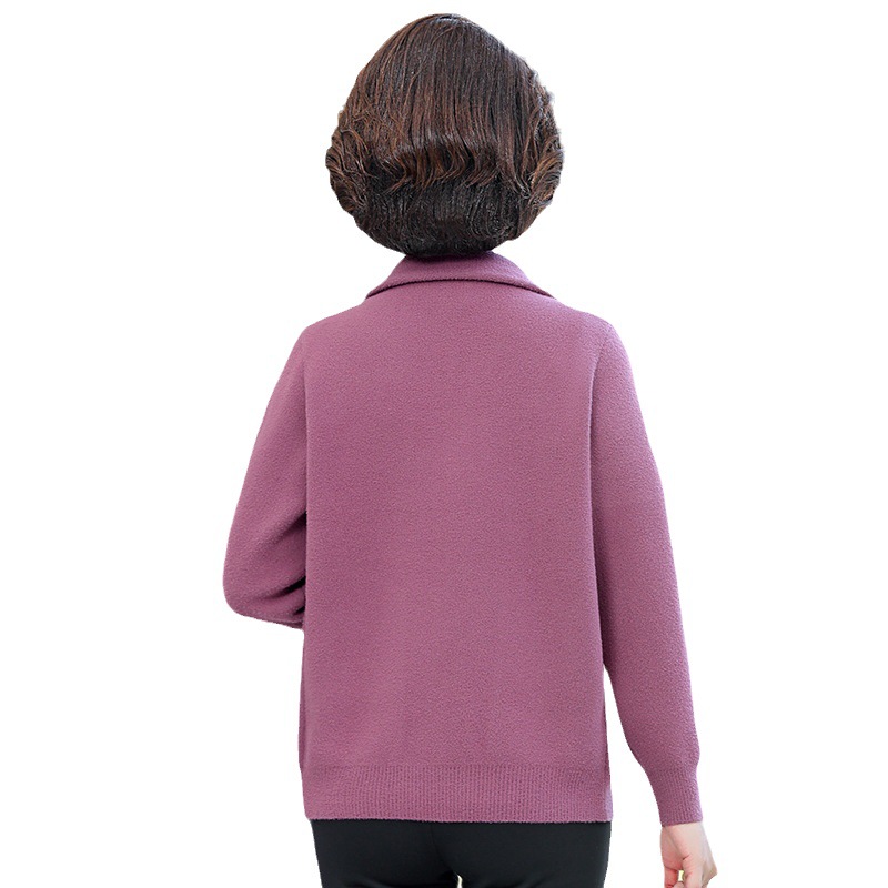 Mom Autumn Clothes Double-Faced Woolen Goods Short Coat 2023 New Middle-Aged Women's Lapel Sweater Cardigan Middle-Aged and Elderly Top