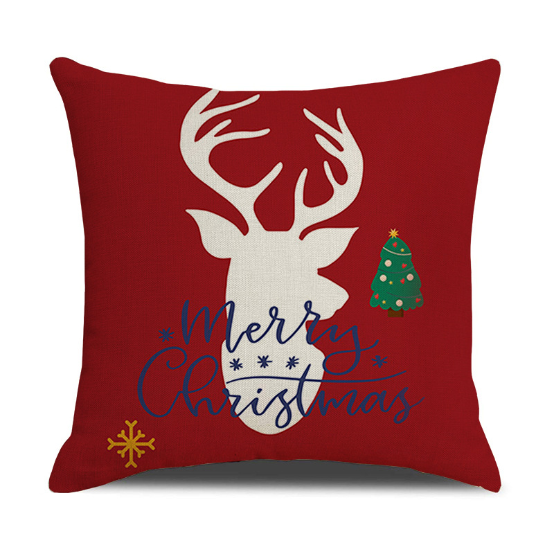 2023 New Cross-Border Christmas Pillow Cartoon Red Printed Elk Snowflake Sofa Bedroom Linen Cushion Cover