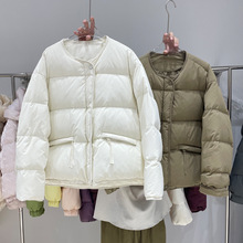 东大门韩版羽绒服女款2023年冬季新款小个子无领加厚短款宽松外套