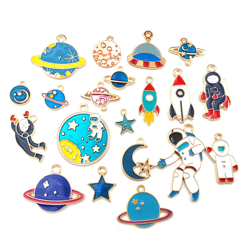 1 Astronaut Space Rocket Star Accessories Alloy Drip Pendant Earring Bracelet Pendant Cross-Border New Product