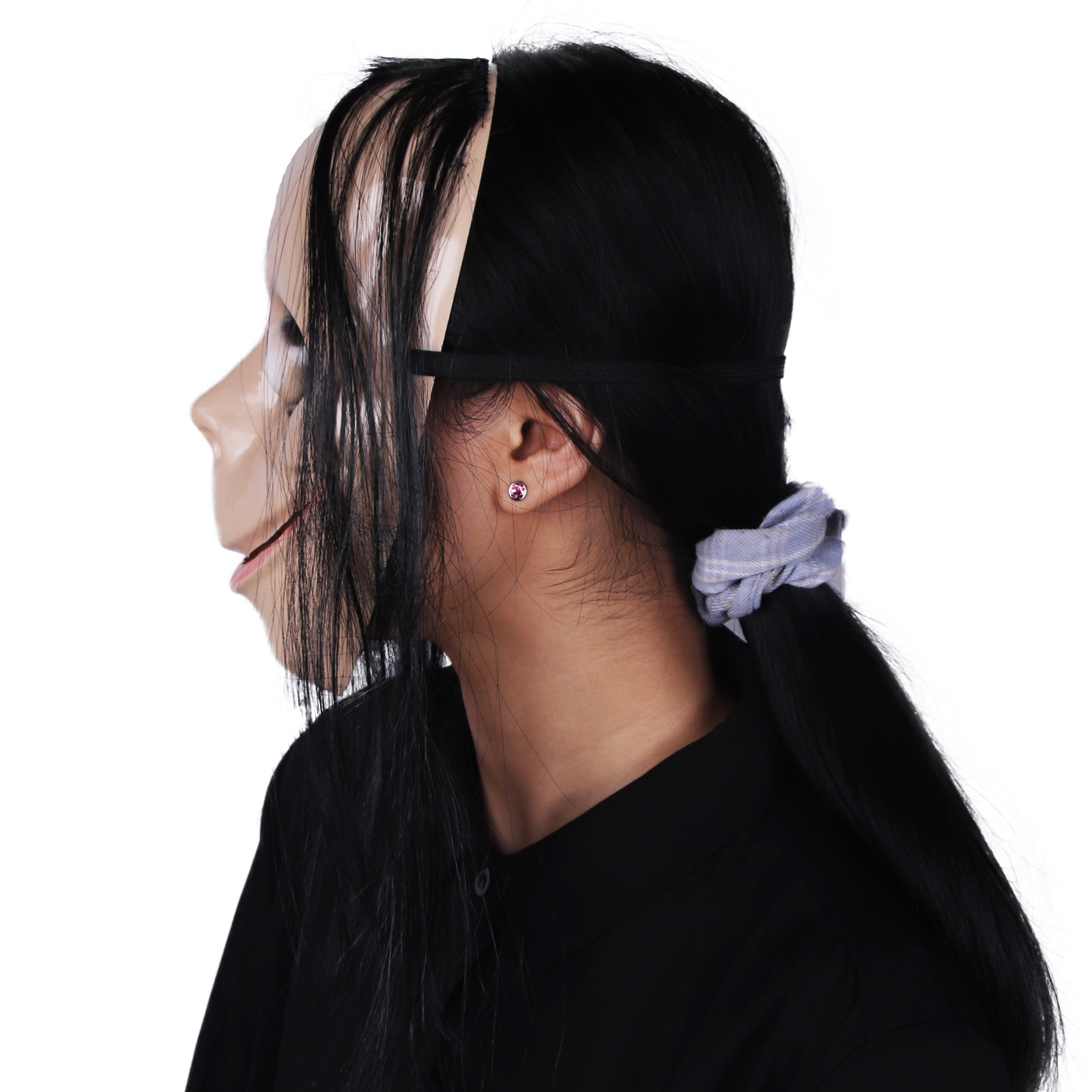 万圣节爆款momo面具 搞怪乳胶全脸长发头套scary恐怖吓人道具批发