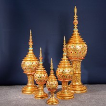 泰国亚佛塔装饰品宝盒泰式轻奢金箔木质收纳装饰玄关桌面摆件