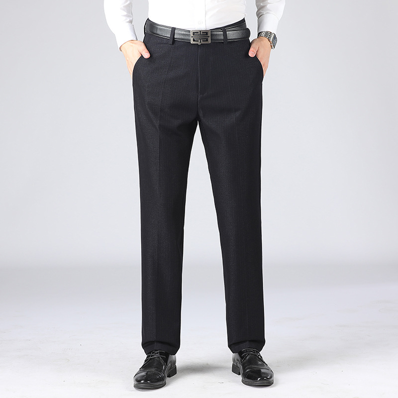 热卖款2023春秋新款男式休闲西裤男士中年时尚高腰加厚休闲裤男裤