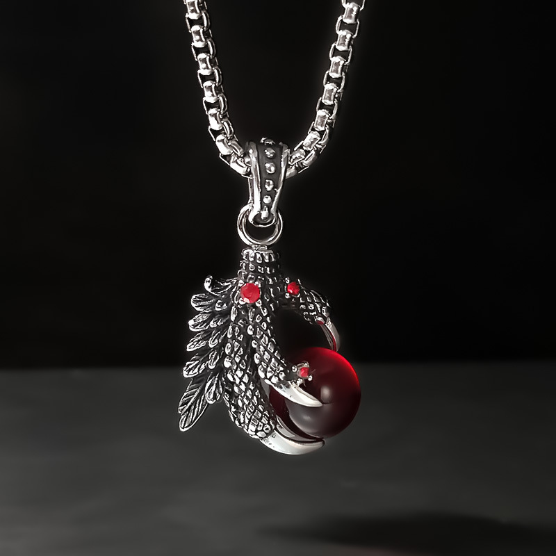 艺尚s925泰银暗黑嗜血龙珠项链男潮时尚霸气做旧朋克夸张龙爪吊坠