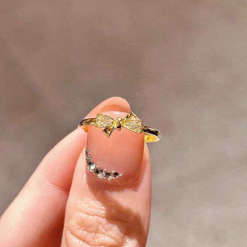 网红小红书爆款蝴蝶结超闪s925纯银戒指女轻奢小众设计感指戒批发