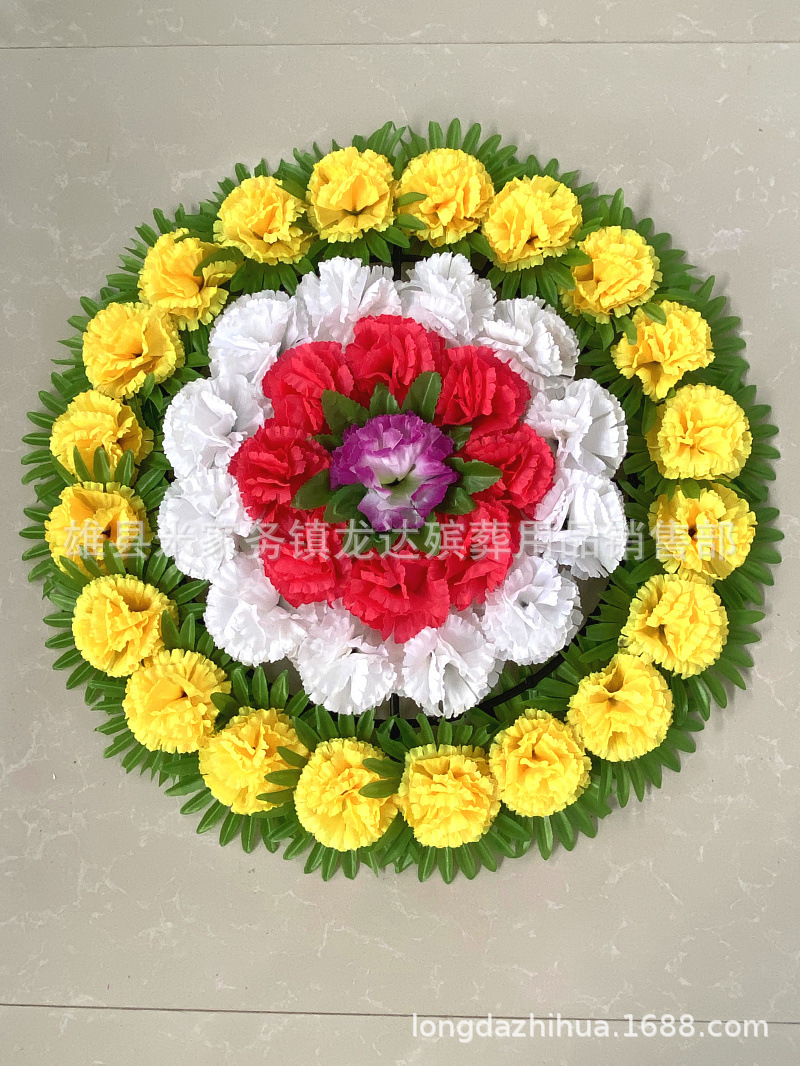 60厘米康乃馨清明小花圈 祭祀墓碑花环五期花盘 龙达殡葬用品批发