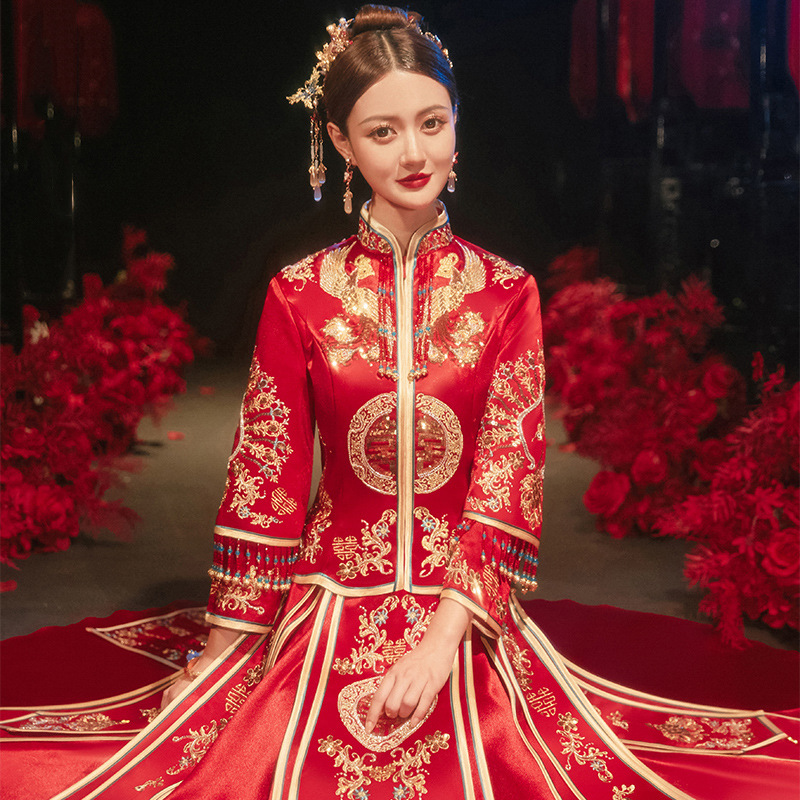 秀禾服新娘2022年新款冬季中式婚服龙凤褂高端修身结婚高级嫁衣女