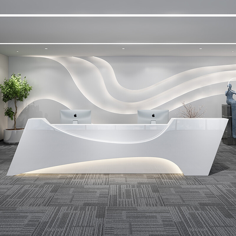 简约现代公司前台烤漆吧台咨询台美容院异形服务台大厅接待台