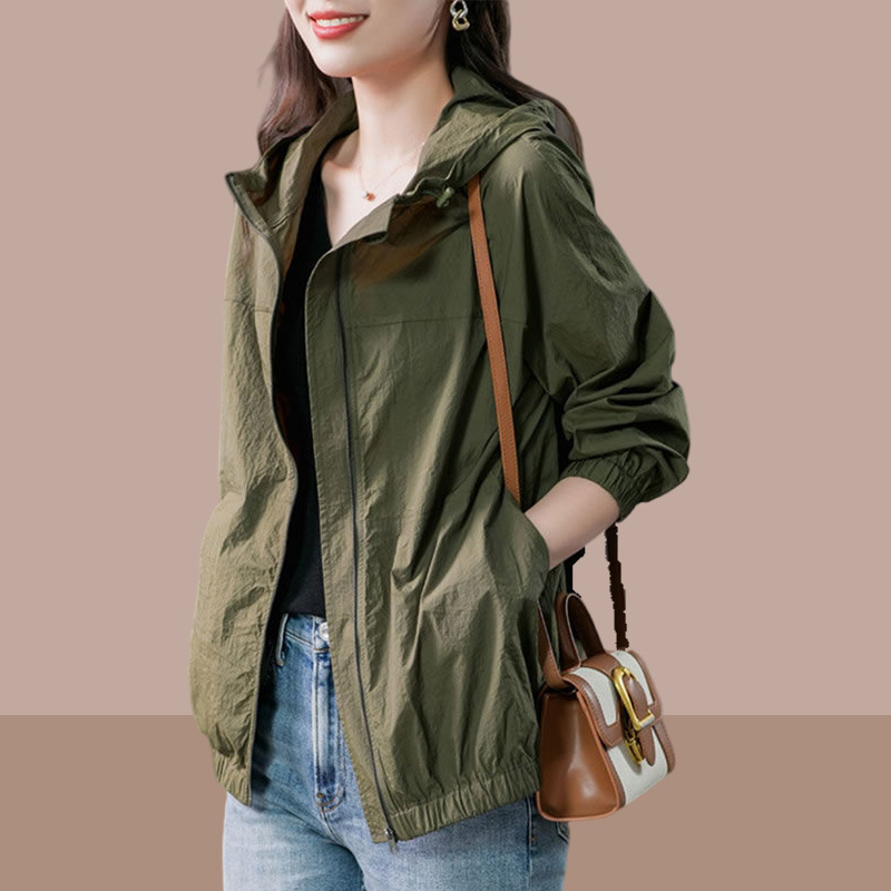 连帽冲锋衣女款2024春秋季新款小个子休闲感夹克外套上衣-阿里巴巴