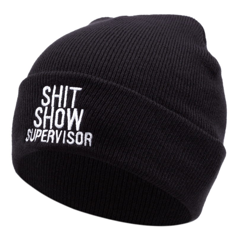 Foreign Trade Popular Style Embroidery Knitted Hat Winter Warm Shit Show Men and Women Outdoor Woolen Cap Fashion European and American