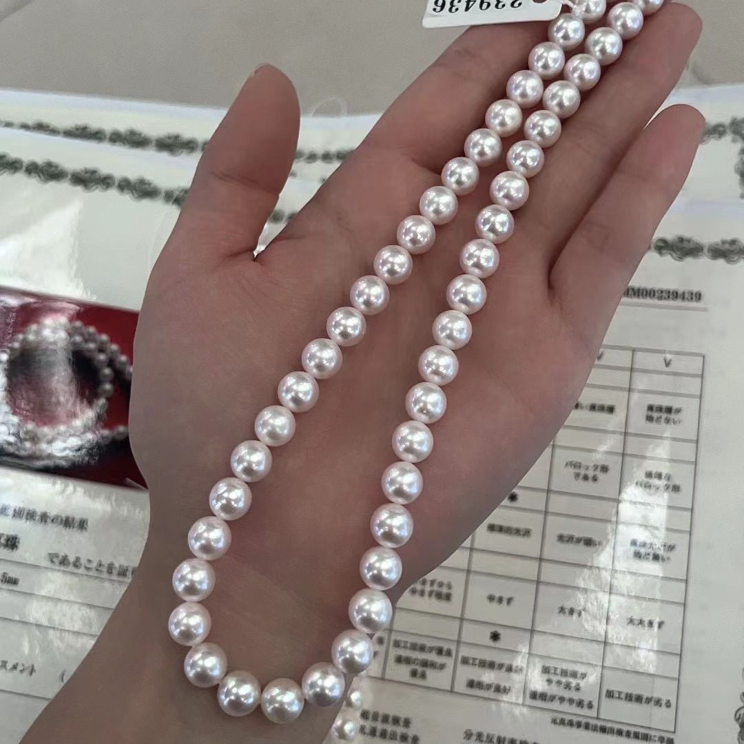 5mm日本akoya天然海水珍珠项链全珠链正圆细微瑕诸暨-阿里巴巴