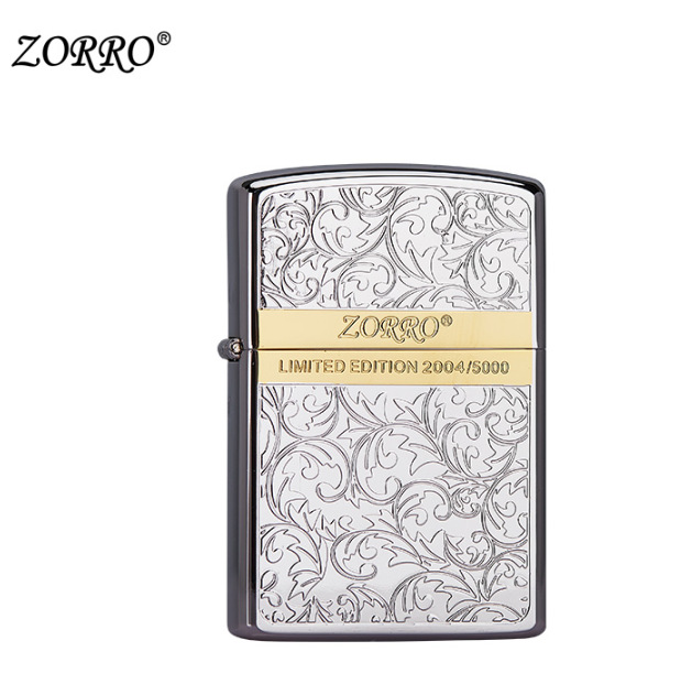 Zorro Authentic Fashion Z92067 Color Separation Tangcao IP Gold Kerosene Lighter Gift Collection Face-Saving Windproof