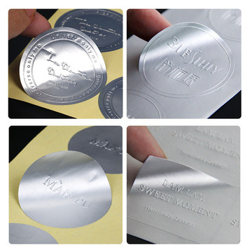 哑银凹凸不干胶贴纸制作 烫金铝箔浮雕立体封口贴logo 标签制作
