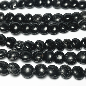 黑碧玺圆饼8x4 电气石双弧面圆片叠珠黑色天然石龟裂条纹散珠