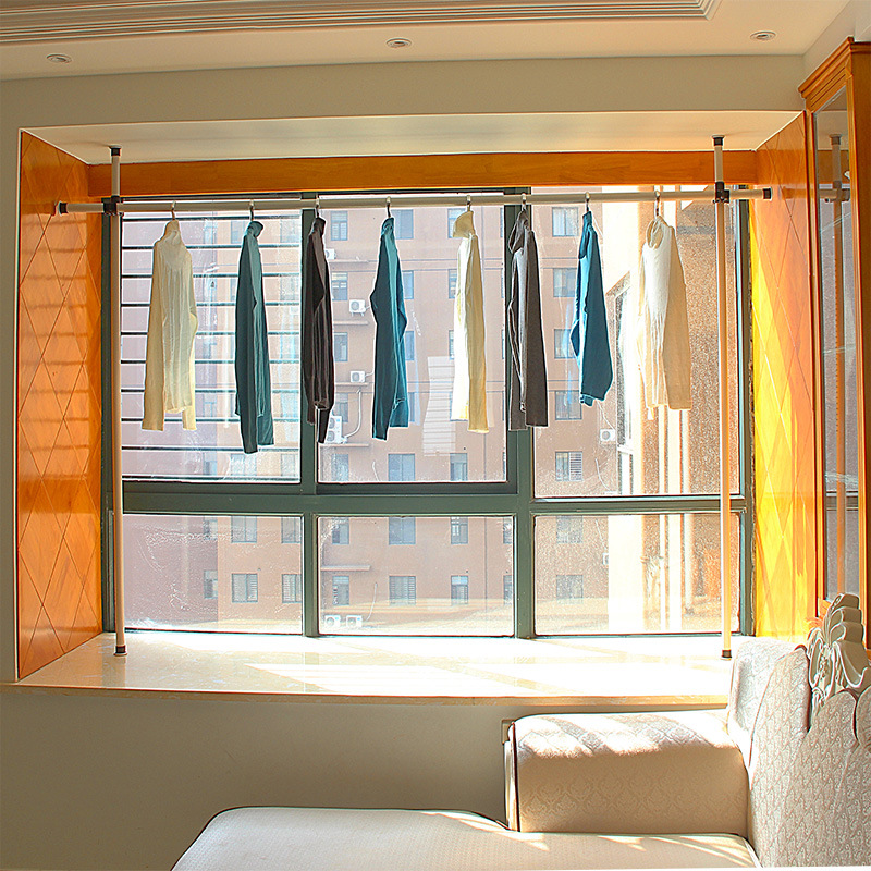 顶天立地阳台被子晾衣架落地折叠窗户飘窗室内伸缩小型晾晒衣架子