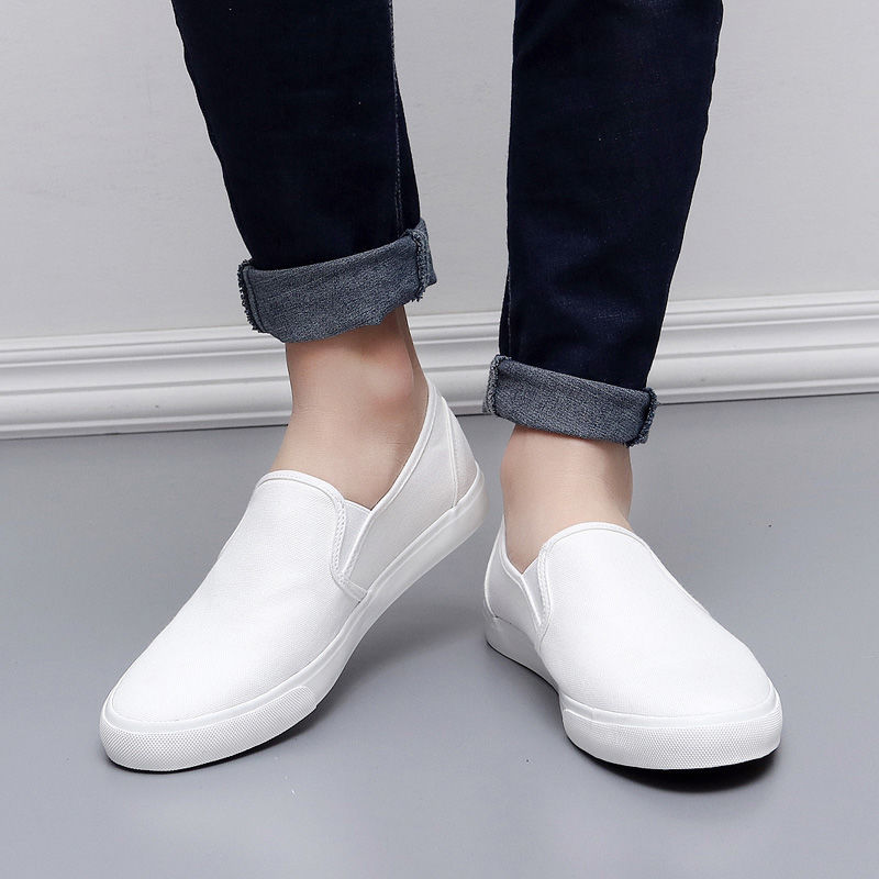 夏春季白色帆布鞋男一脚蹬板鞋子布鞋男士休闲懒人透气百搭-阿里巴巴