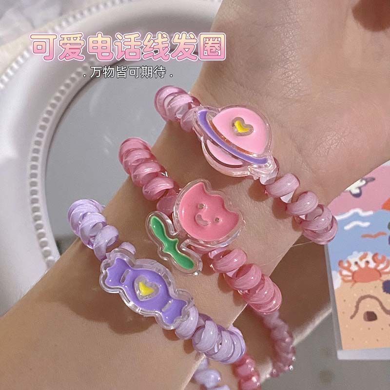 Cute Sweet Telephone Line Tulip Soft Does Not Hurt Hair Hair Ring Seamless Head Rope Transparent Jelly Color Large Elastic