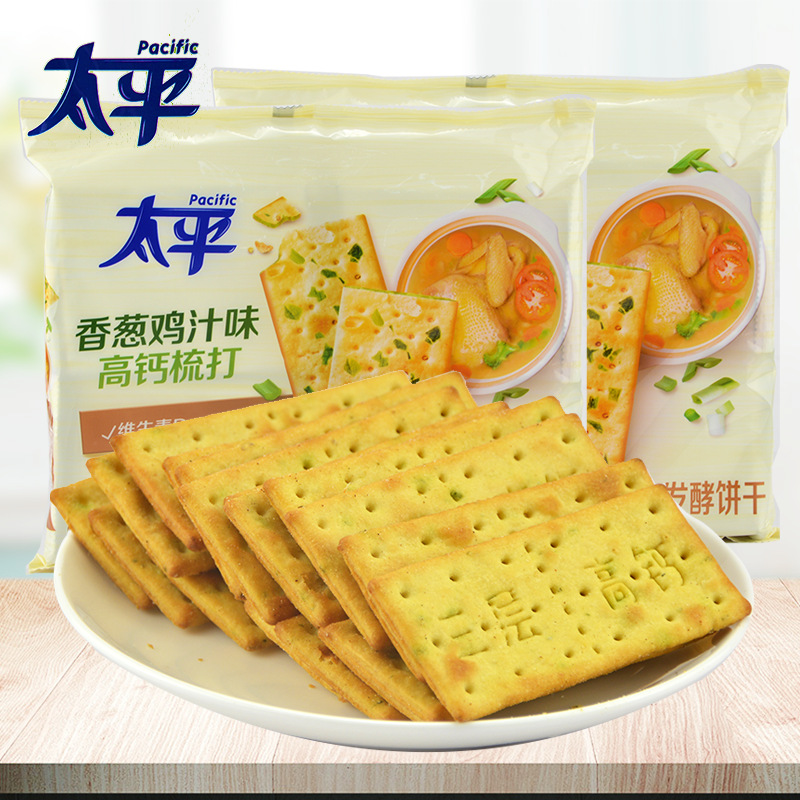 太平三层高钙苏打饼干400g香葱鸡汁味低糖早餐休闲小零食品