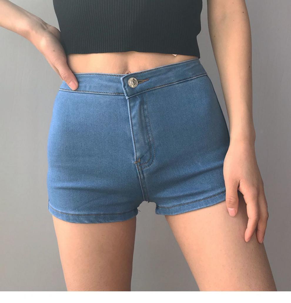 欧美风蜜桃臀牛仔短裤高腰显瘦包臀斜边显腿长紧身弹力翘臀热裤女