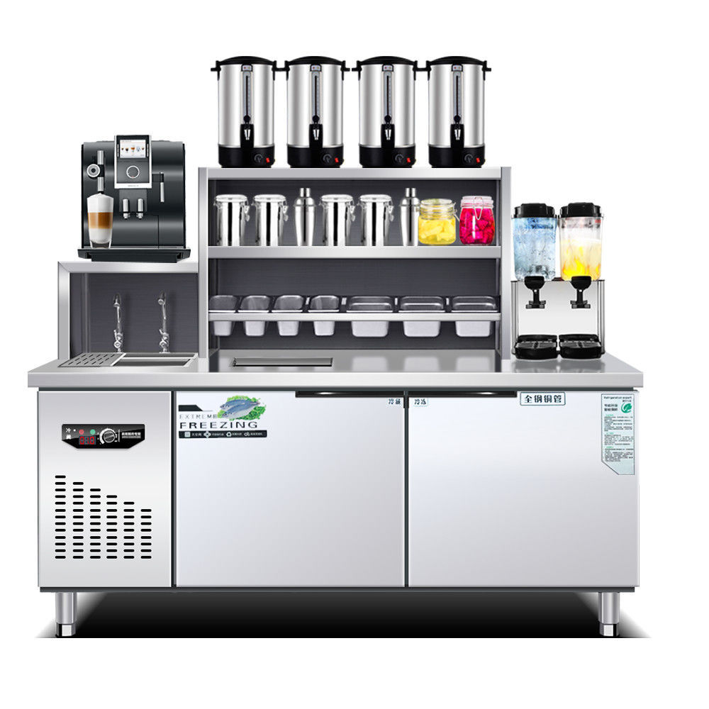 水吧台商用不锈钢操作台饮品店冷藏冰箱奶茶机奶茶店设备全套机器