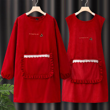灯芯绒罩衣大人女士新款秋冬网红围裙厨房家用长袖餐饮专用工作服