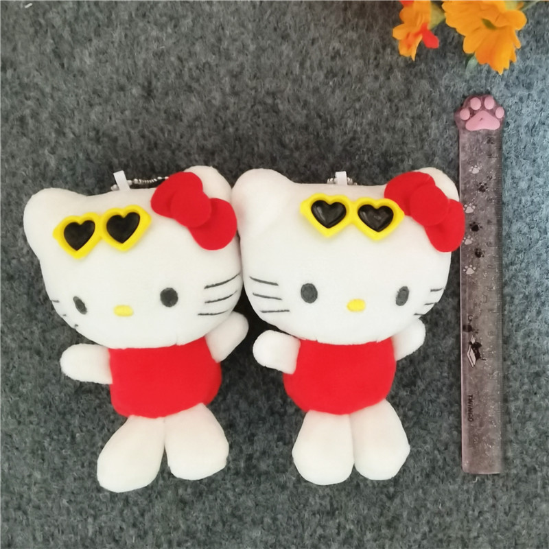 清仓10cm眼镜红色小猫咪毛绒玩具凯蒂猫公仔挂饰抓机娃娃背包挂件
