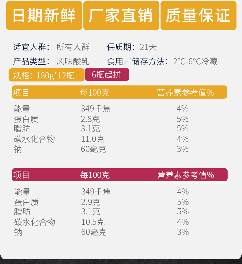 欧亚牛奶小幸运低温酸奶酸牛奶炭烧芒果味百香果味酸奶180g*12瓶