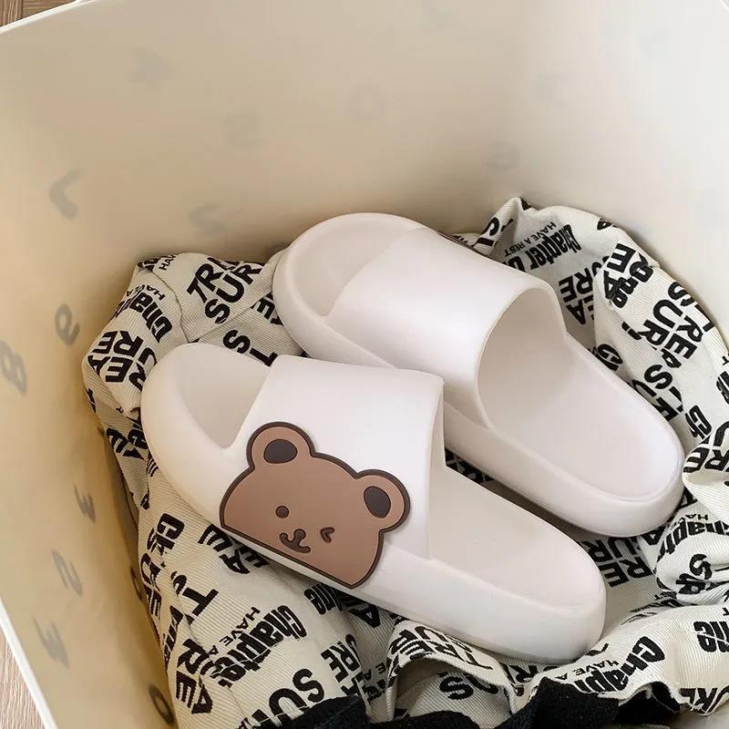 2022 New Couple Cartoon Bear Head Slippers Indoor Men and Women Soft Bottom Fashion Home Bathroom Slippers Women's Shoes