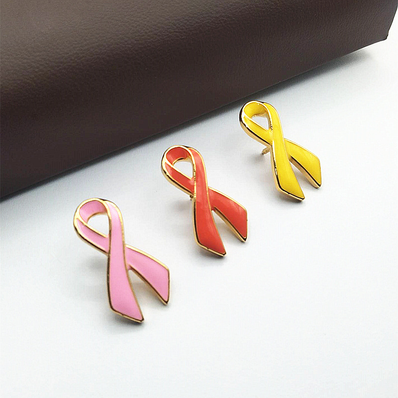 跨境粉色丝带徽章 关爱女性蝴蝶扣胸针预防HIV公益活动志愿者胸章