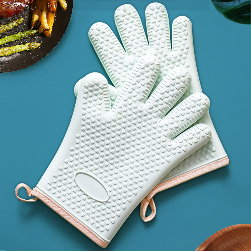 Source Baking Silicone Gloves Kitchen Household Anti-Scald and High Temperature Resistant Thickened Microwave Oven Heat Insulation Gloves