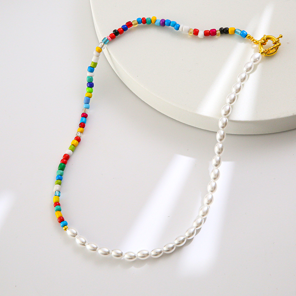 夏季欧美速卖通跨境波西米亚风diy米珠珍珠项链手 工编织锁骨链女