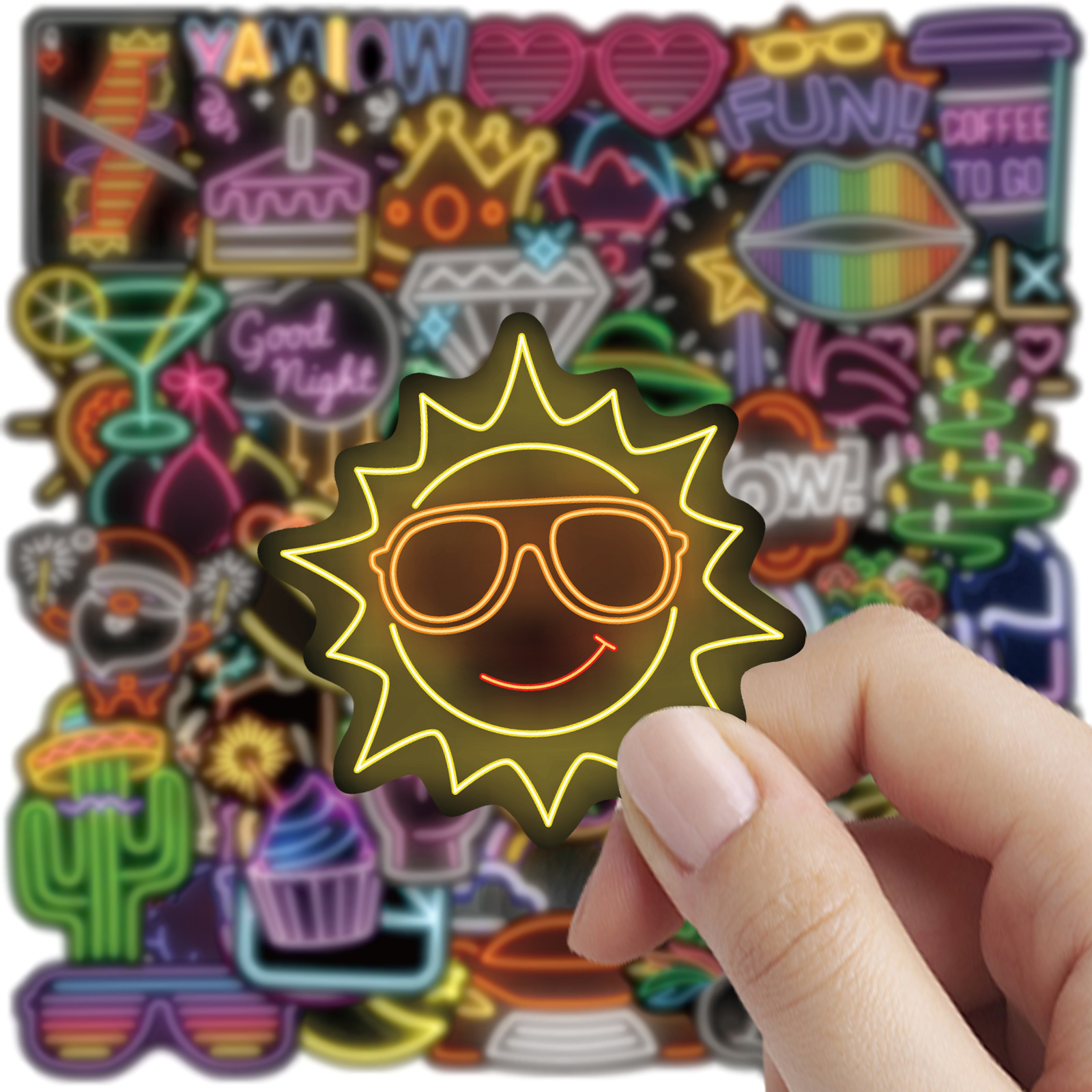 80张原宿风霓虹灯led炫彩涂鸦贴纸汽车摩托电脑滑板拉杆箱行李箱