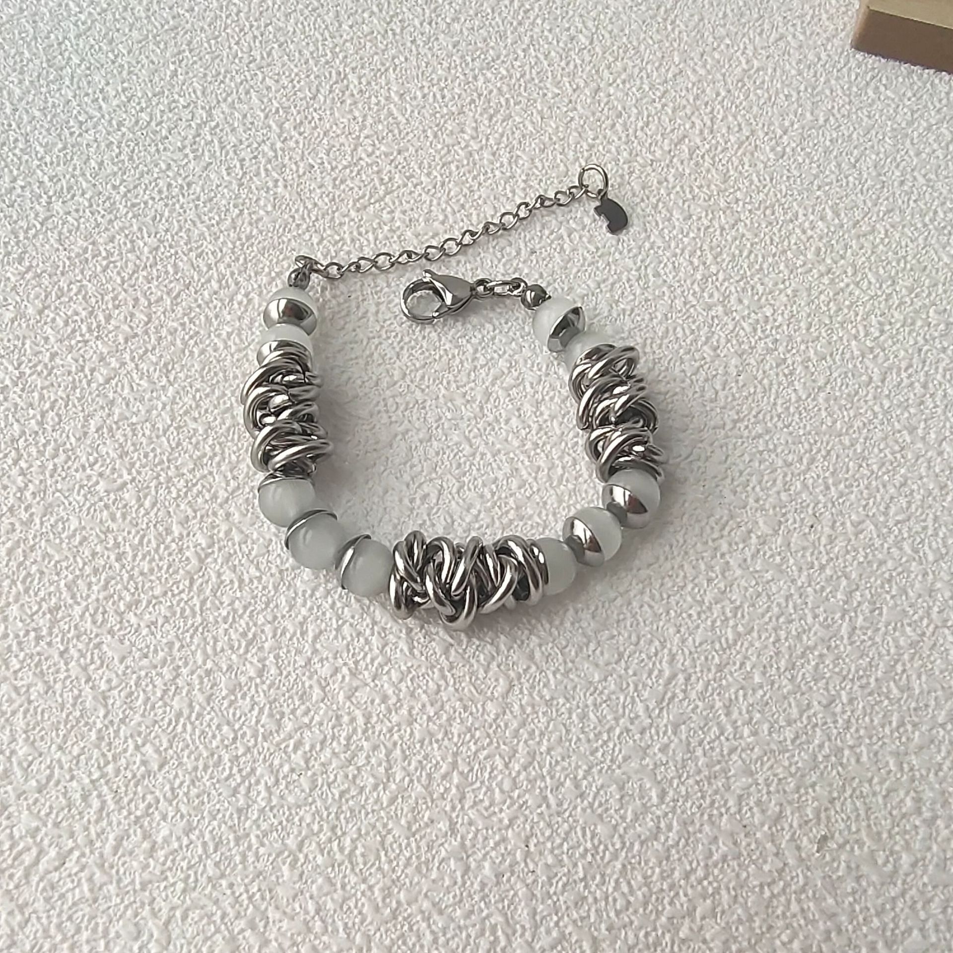 小众设计感拼接猫眼石手链女 轻奢冷淡风手串情侣高级感钛钢手链