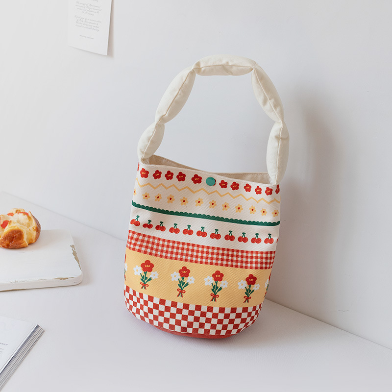 Summer Portable Canvas Bag Female Versatile Bucket Bag Underarm Bag Female Niche Student Lunch Box Cloth Bag Small Bag Wholesale